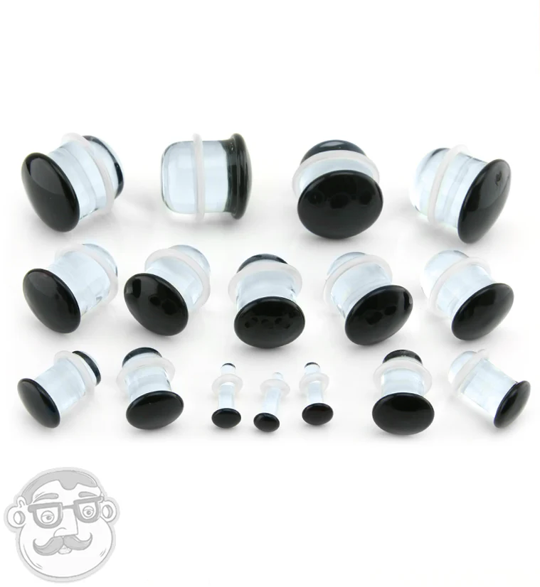 Black Glass Plugs - Single Flare - Mrs Treak