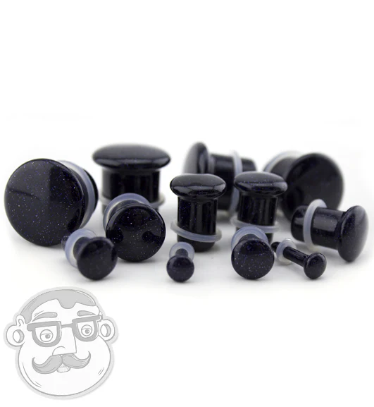 Blue Goldstone Glass Plugs - Single Flare - Mrs Treak