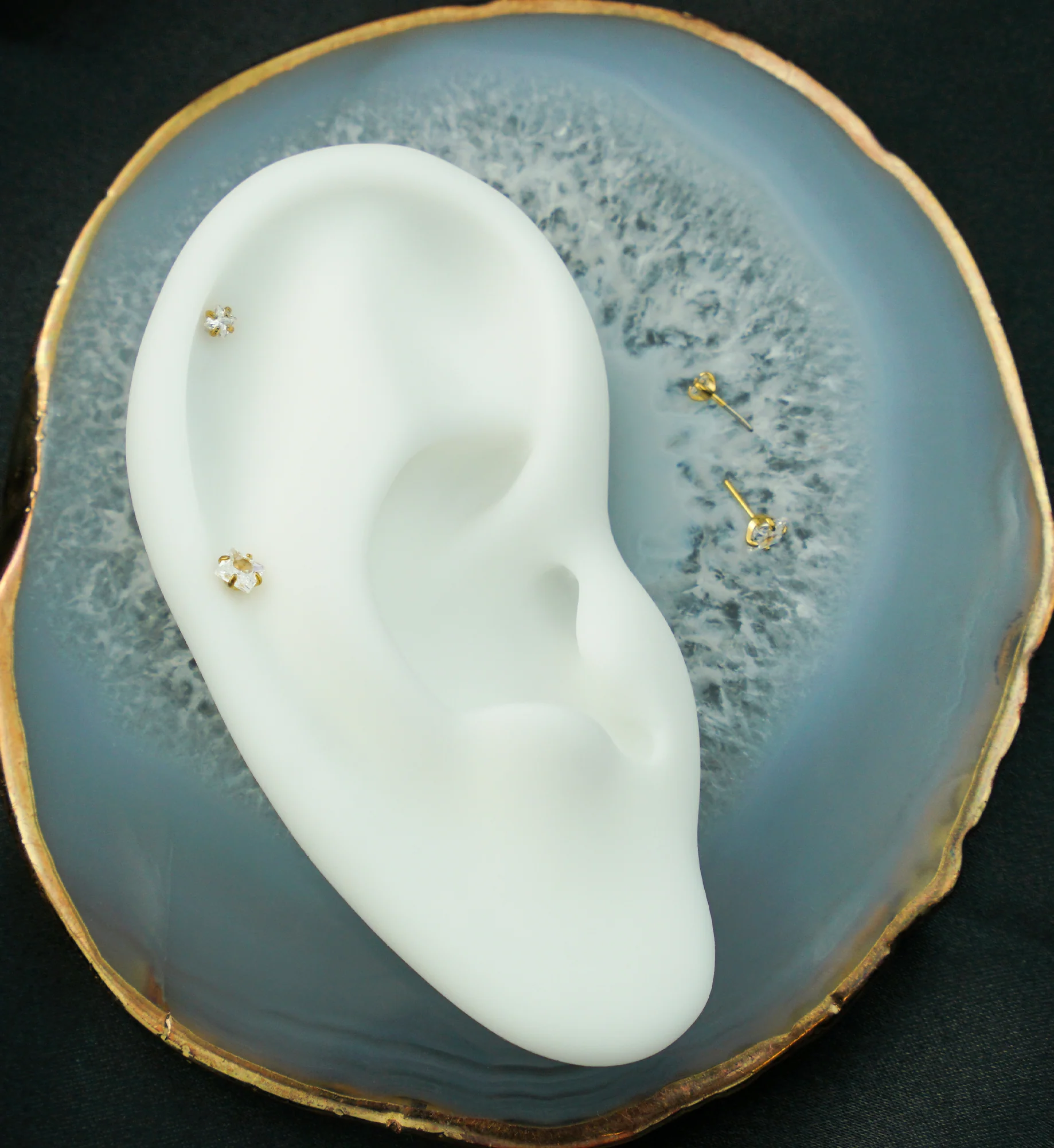 Gold PVD Square Clear CZ Titanium Threadless Top - Mrs Treak