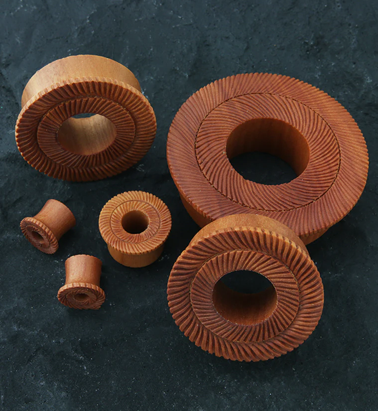 Interlace Saba Wood Mayan Flare Tunnel Plugs - Mrs Treak