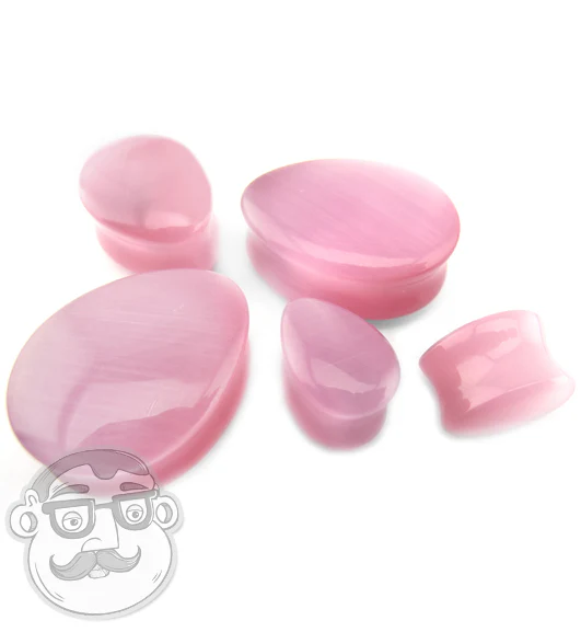 Pink Cat's Eye Glass Teardrop Plugs - Mrs Treak