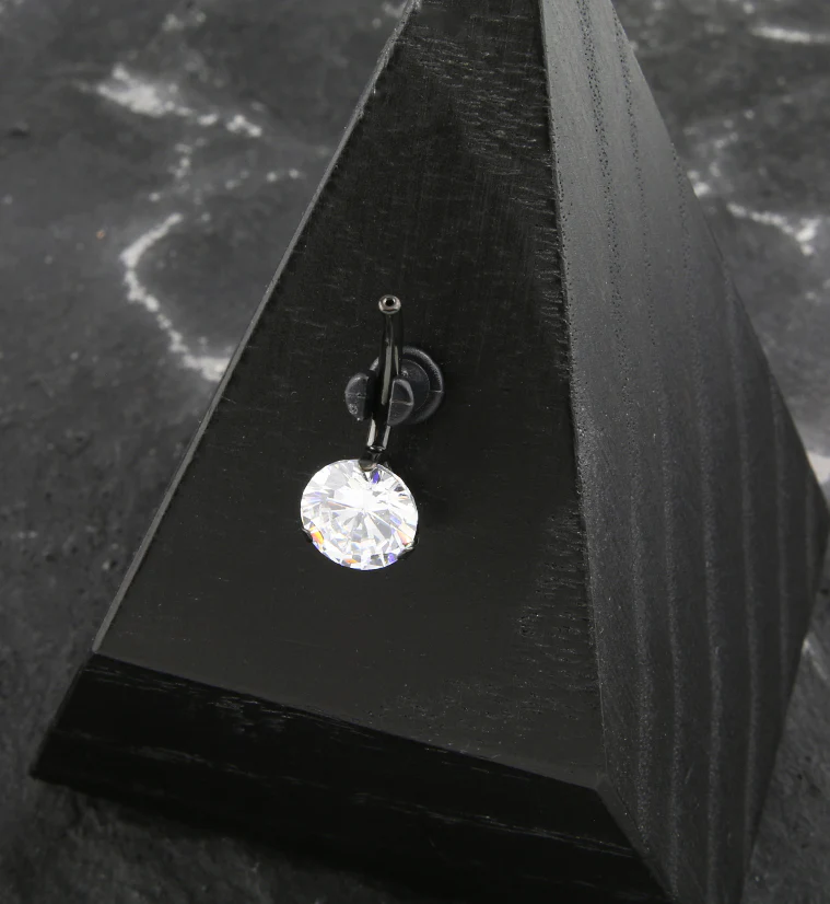 Black PVD Prong Clear CZ Titanium Threadless Belly Button Ring Base - Mrs Treak