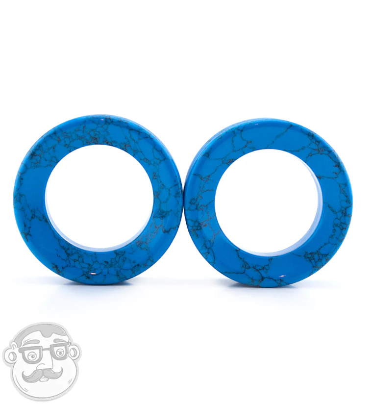 Turquoise Howlite Stone Double Flare Tunnels - Mrs Treak