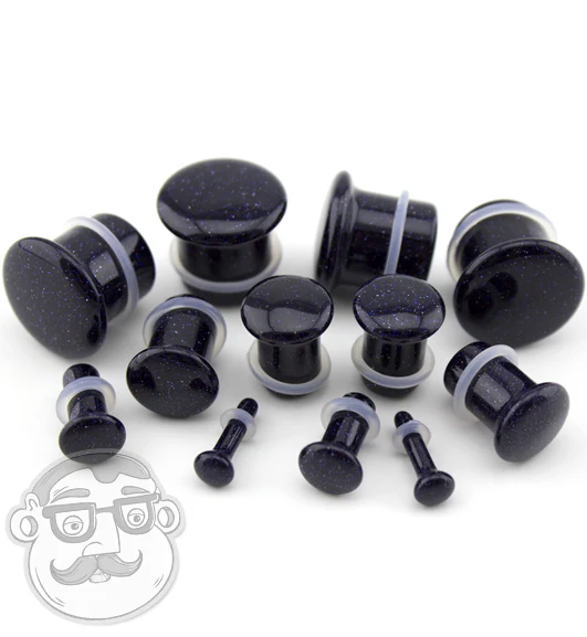 Blue Goldstone Glass Plugs - Single Flare - Mrs Treak