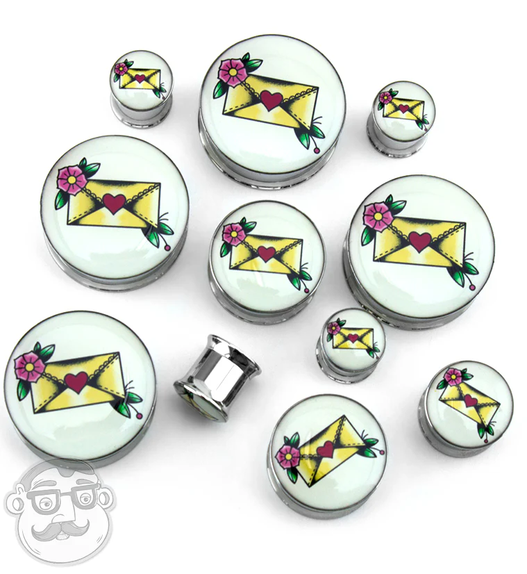 Love Letter Tattoo Steel Plugs - Mrs Treak