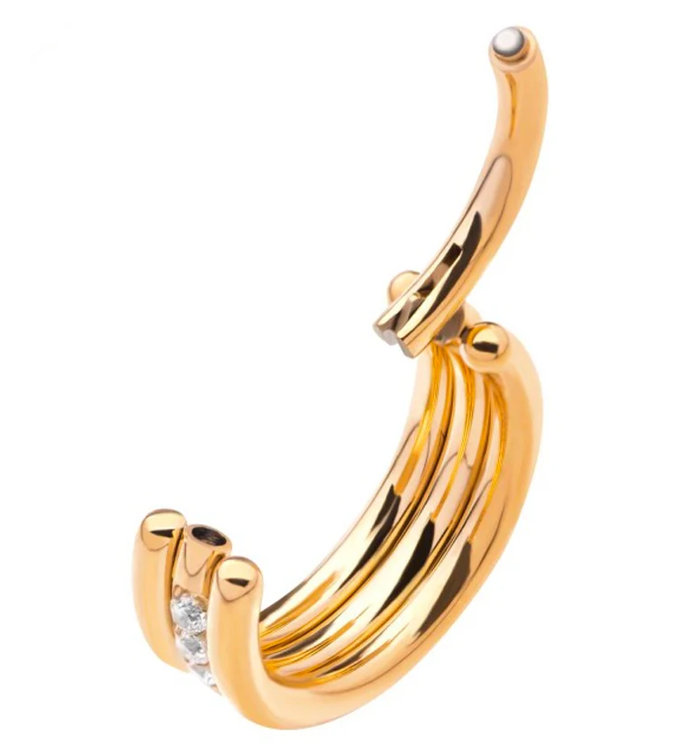 24kt Gold PVD Stacked Core CZ Titanium Hinged Segment Ring - Mrs Treak