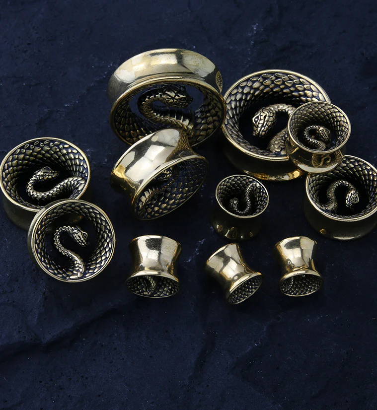 Gold PVD Snake Stainless Steel Tunnels - Mrs Treak