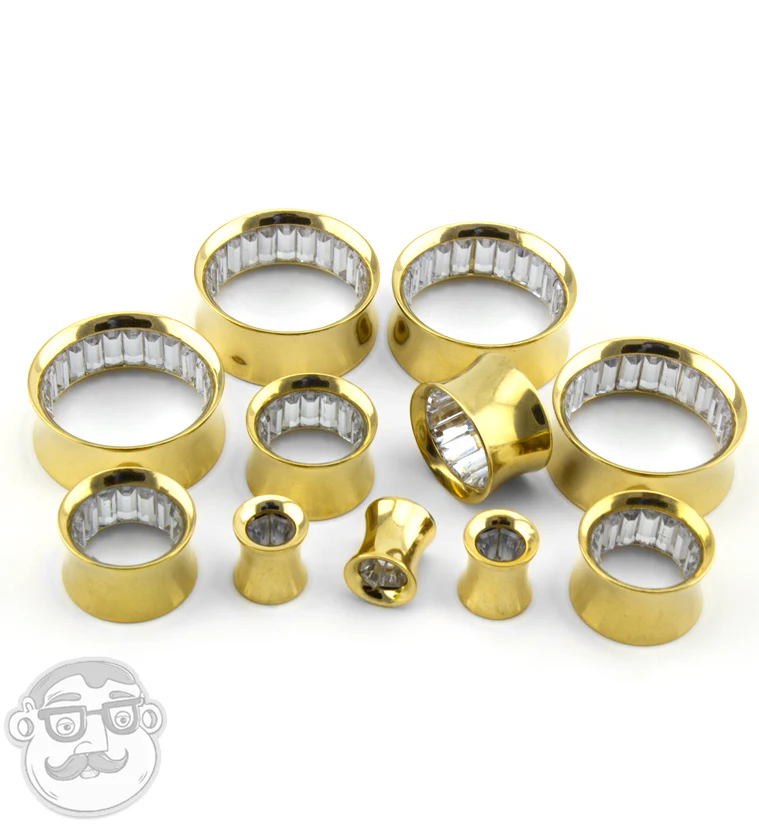 Gold PVD Tunnels with CZ Inlay - Mrs Treak