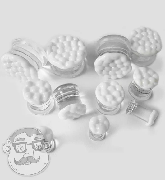 White Bubble Glass Plugs - Mrs Treak