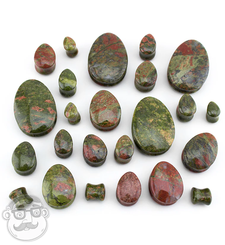 Unakite Teardrop Stone Plugs - Mrs Treak