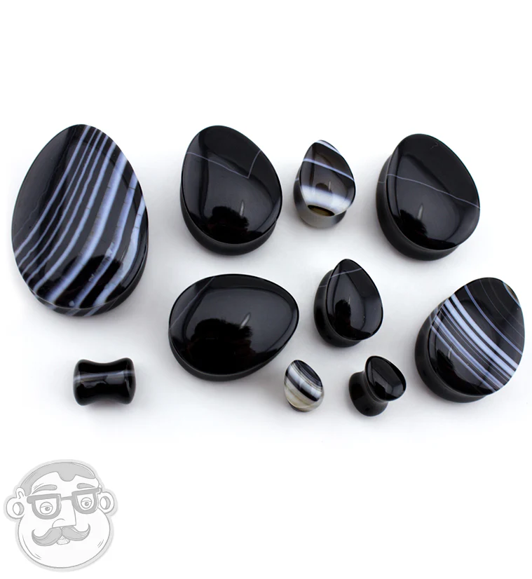 Black Line Agate Stone Teardrop Plugs - Mrs Treak