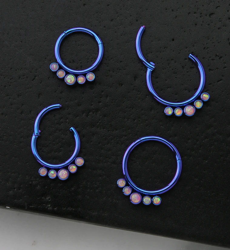 Blurple PVD Cinque Pink Opalite Titanium Hinged Segment Ring - Mrs Treak