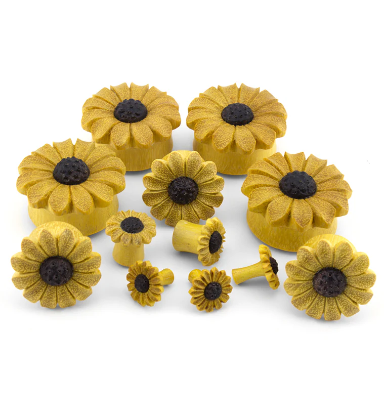 Grand Sunflower Wood Plugs - Mrs Treak