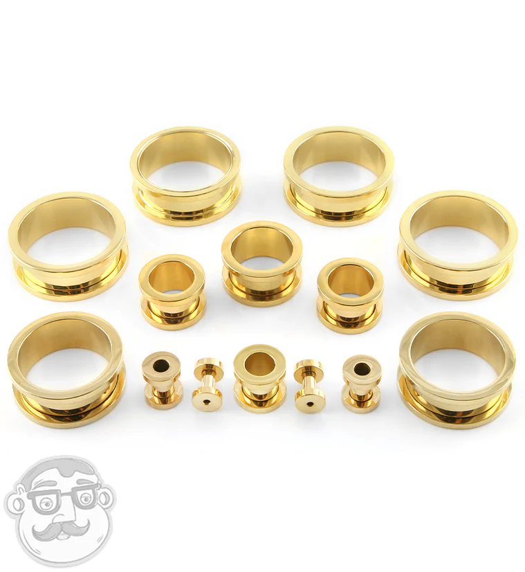 Gold PVD Stainless Steel Screw on Tunnels - Mrs Treak