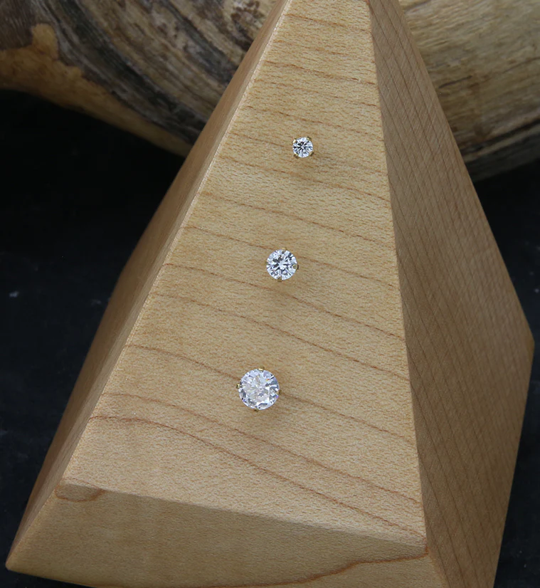 Gold PVD Prong Clear CZ Threadless Titanium Top - Mrs Treak