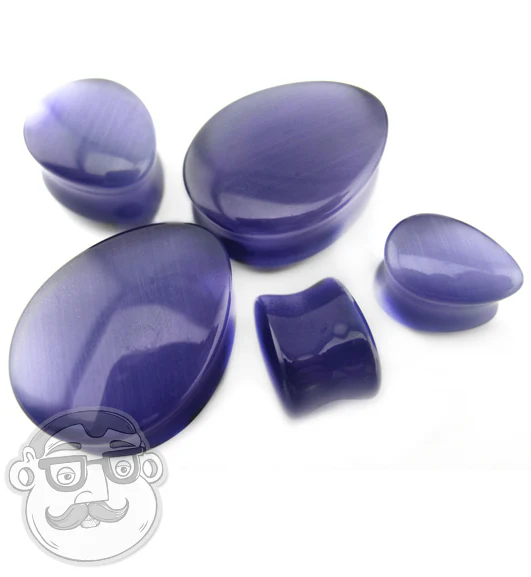 Purple Cat's Eye Glass Teardrop Plugs - Mrs Treak