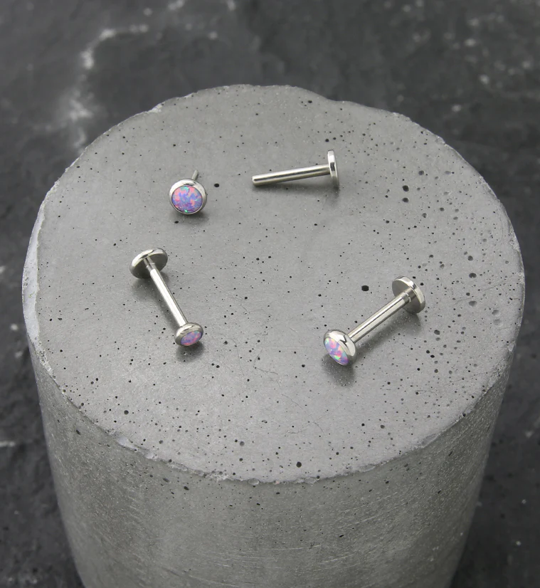 Flat Purple Opalite Titanium Threadless Labret - Mrs Treak