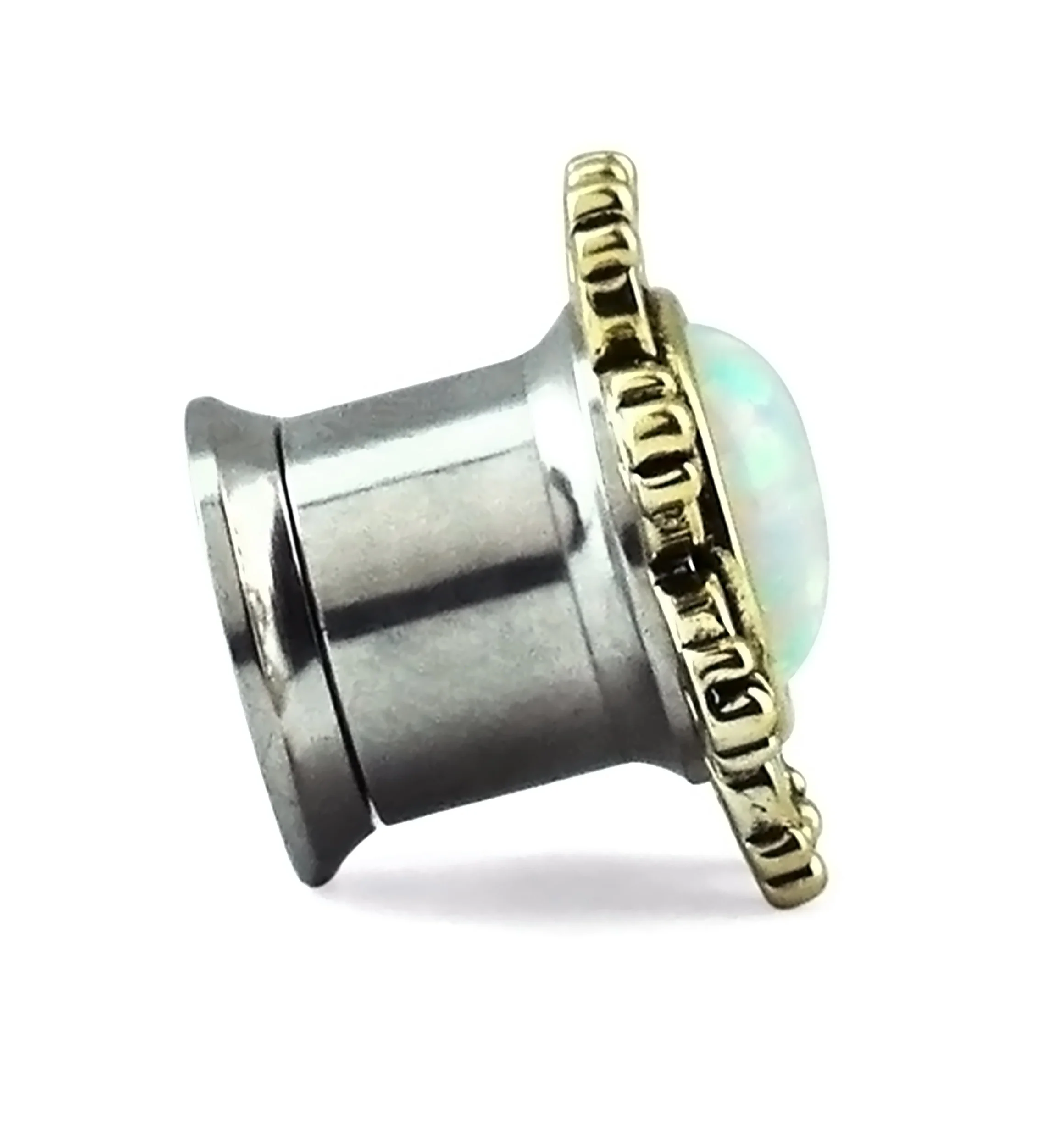 Golden Lotus With Opalite Dome Stainless Steel Plugs - Mrs Treak
