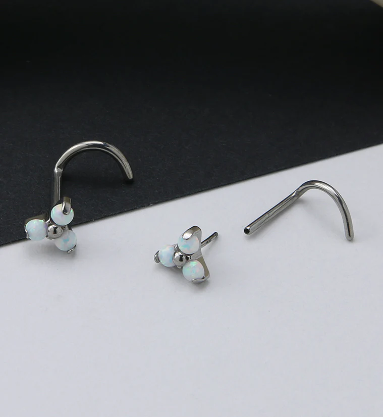 Triple White Opalite Titanium Threadless Nose Screw Ring - Mrs Treak