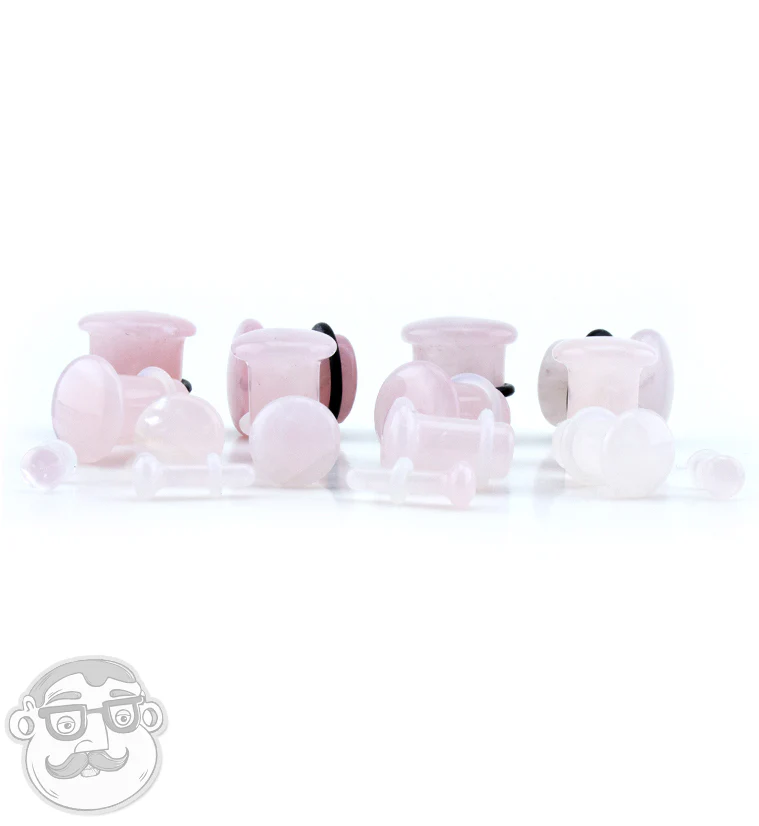 Pink Rose Quartz Single Flare Stone Plugs - Mrs Treak