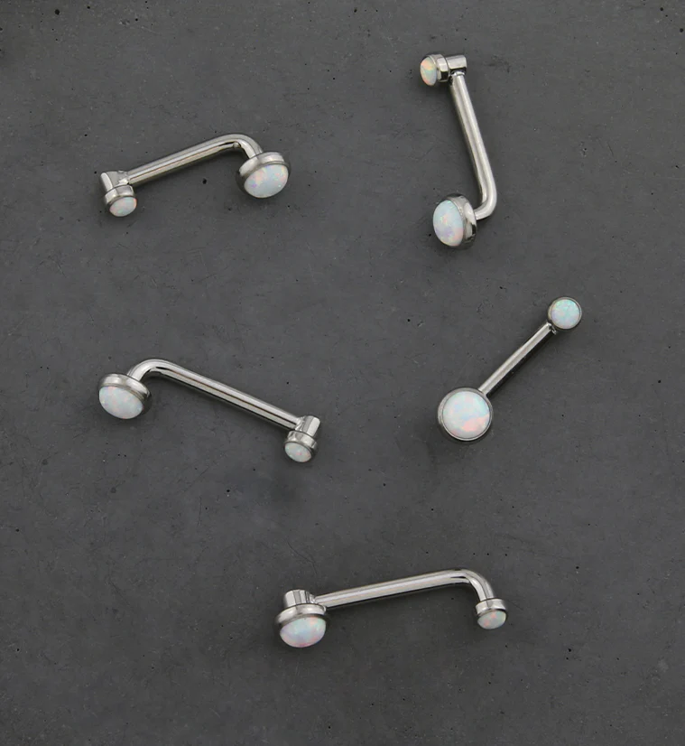 White Opalite Vertical Clitoral Hood Internally Threaded Titanium Barbell - Mrs Treak