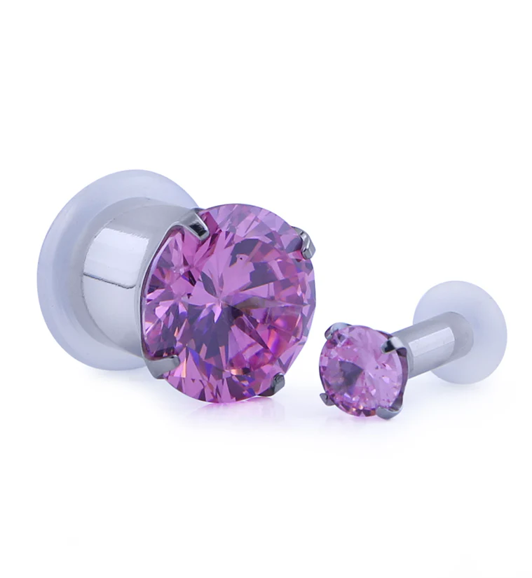 Pink CZ Stainless Steel Single Flare Plugs - Mrs Treak