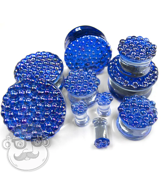 Blue Iridescent Glass Plugs - Mrs Treak