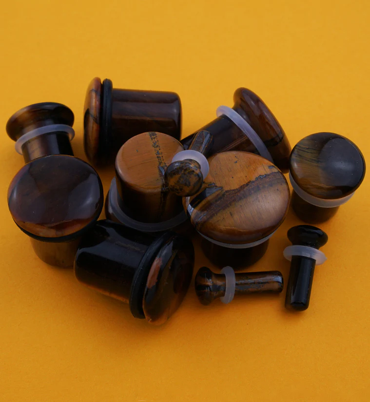 Tiger Eye Stone Plugs - Single Flare - Mrs Treak