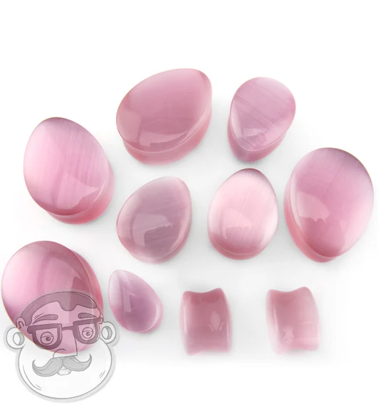 Pink Cat's Eye Glass Teardrop Plugs - Mrs Treak
