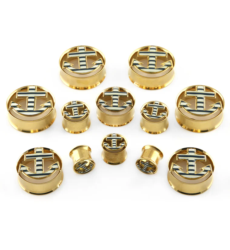 Striped Anchor Golden Tunnel Plugs - Mrs Treak