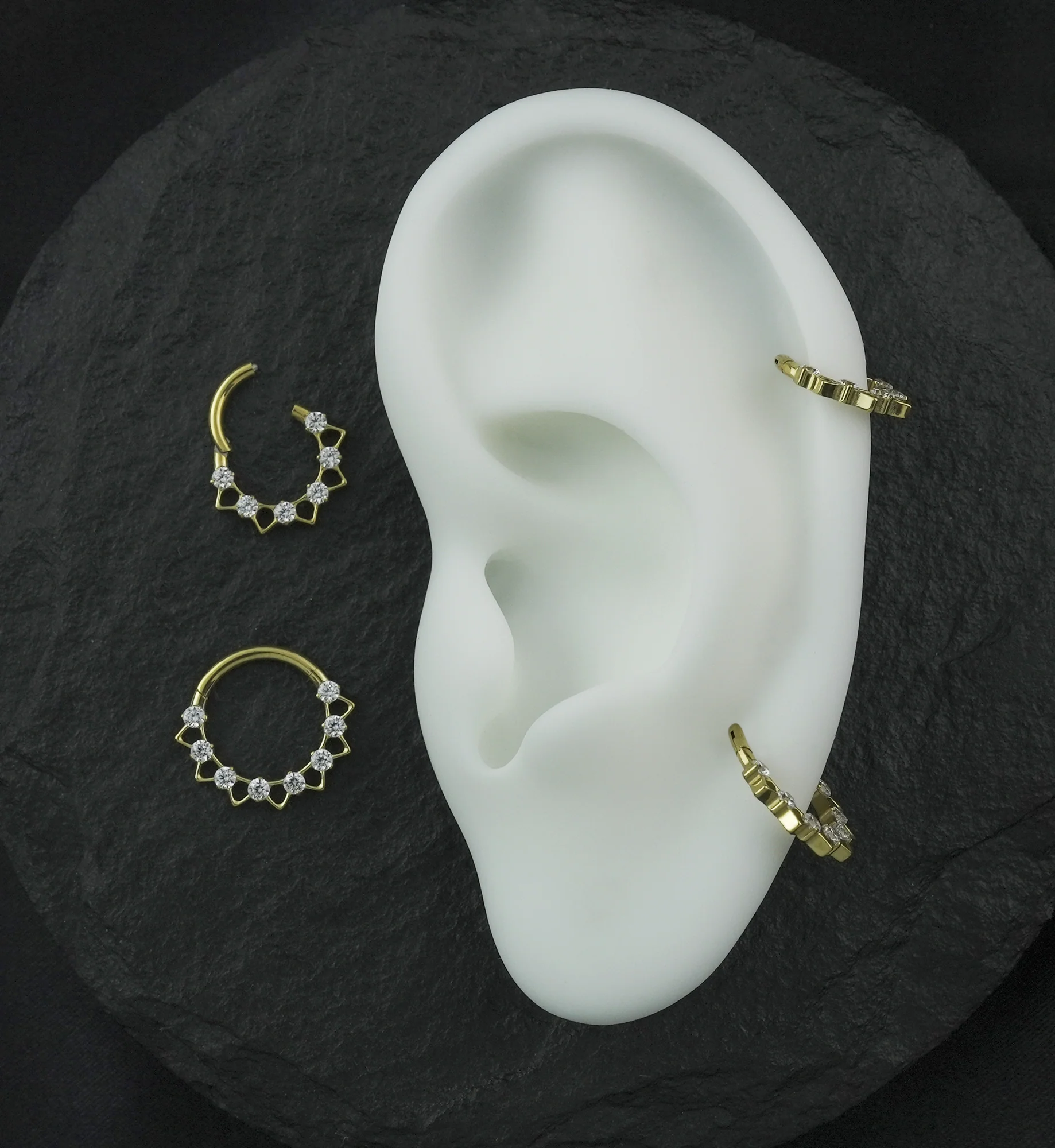 Gold PVD Alternate Triangle Clear CZ Titanium Hinged Segment Ring - Mrs Treak