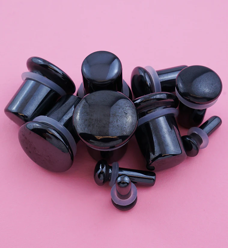 Single Flare Hematite Stone Plugs - Mrs Treak