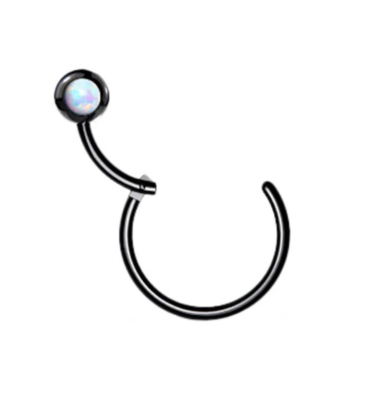 Black PVD Opalite Hinged Segment Hoop Ring - Mrs Treak