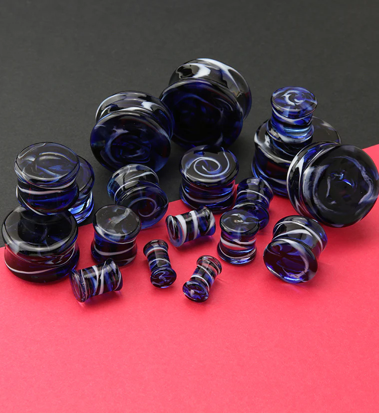 Blue and Blue Haze Swirl Glass Plugs - Mrs Treak