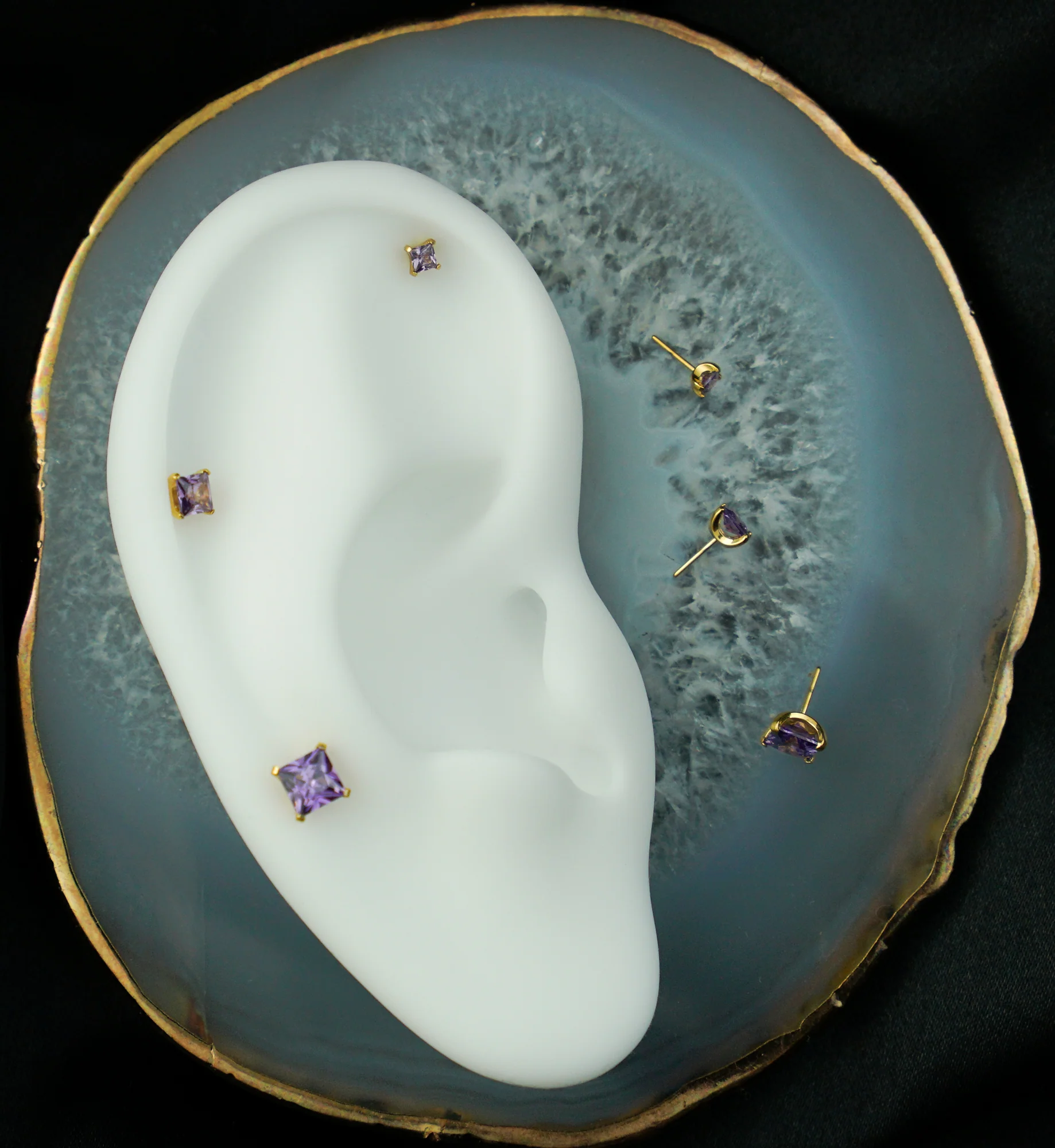 24kt Gold PVD Princess Amethyst CZ Threadless Titanium Top - Mrs Treak