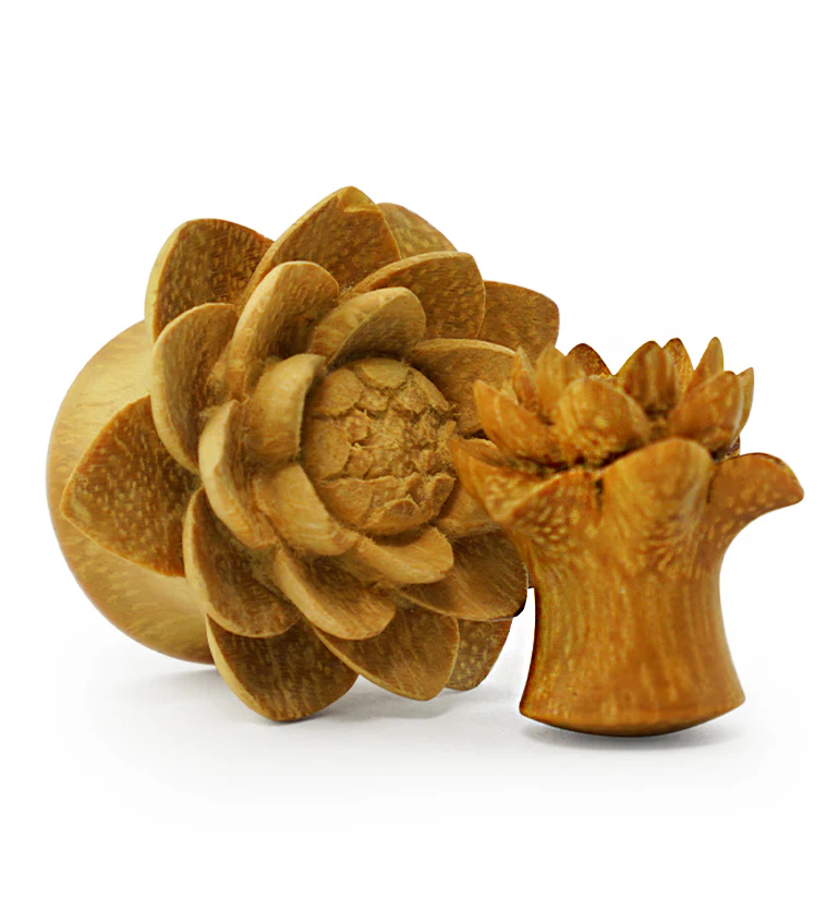 Jackfruit Wood Carved Camellia Flower Plugs - Mrs Treak