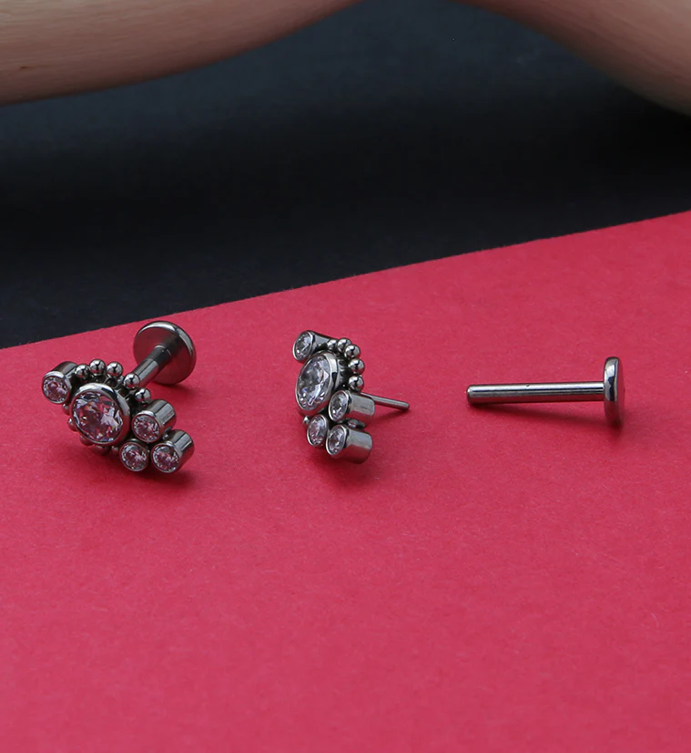 Beaded Rim Clear CZ Titanium Threadless Labret - Mrs Treak