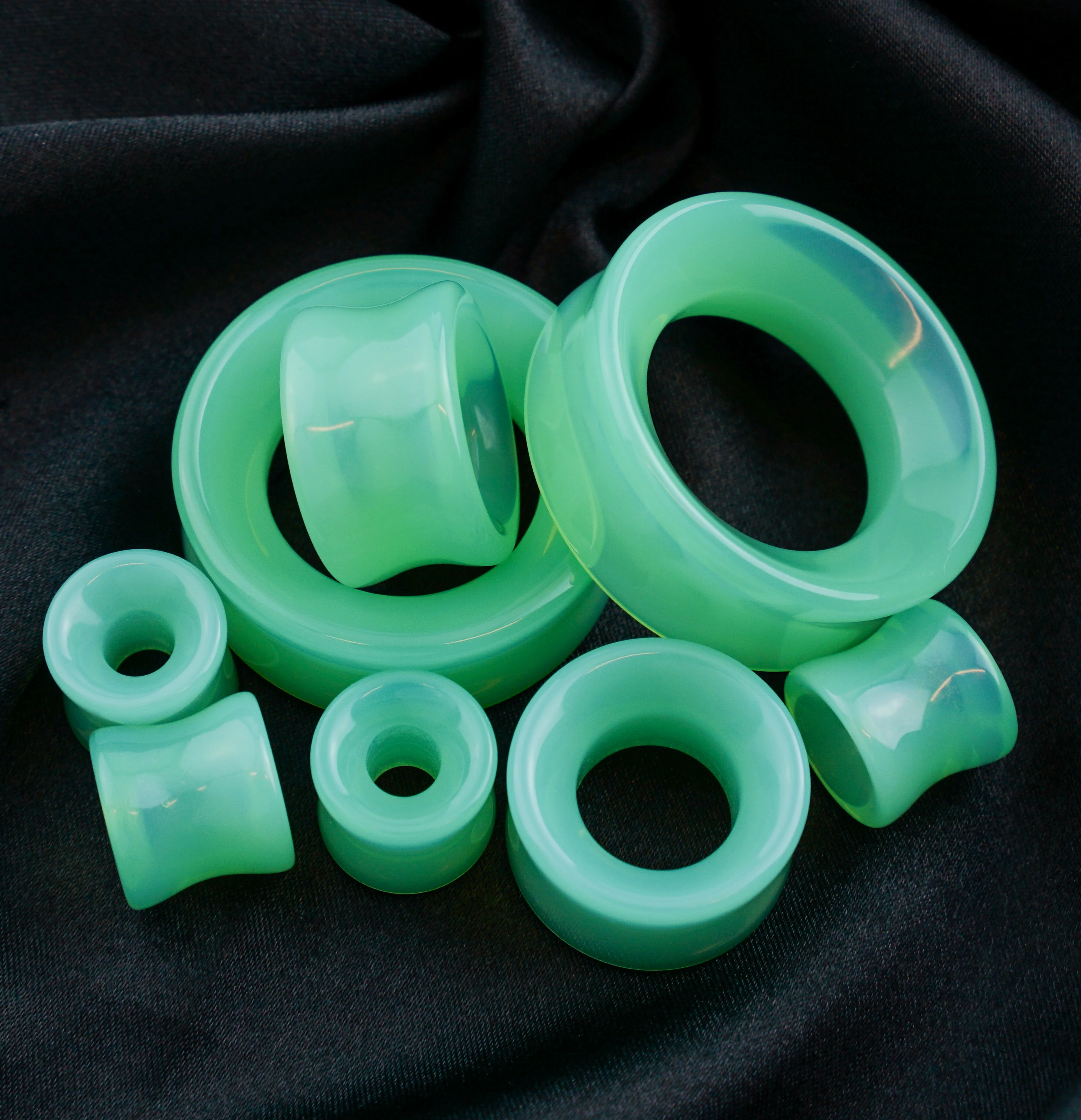 Mint Green Glass Tunnel Plugs - Mrs Treak