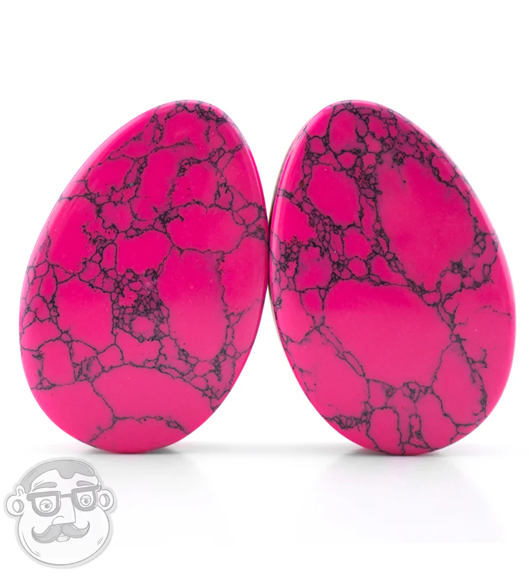 Pink Howlite Stone Teardrop Plugs - Mrs Treak