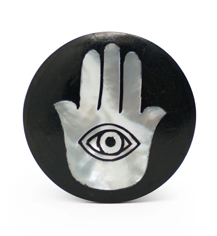 Hamsa Hand MOP Inlay Sono Wood Plugs - Mrs Treak