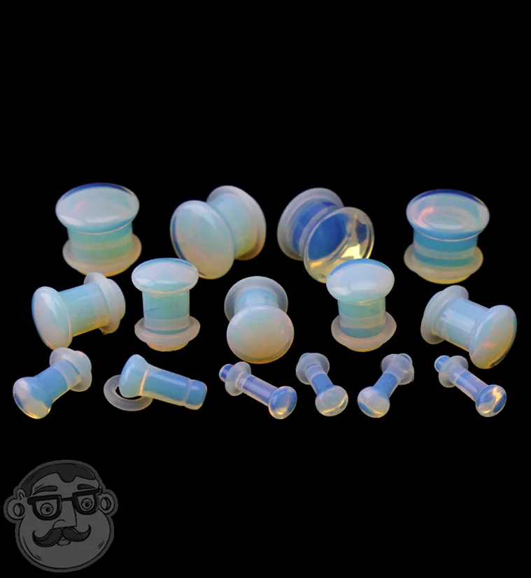 Opalite Glass Plugs - Single Flare with Grooves - Mrs Treak