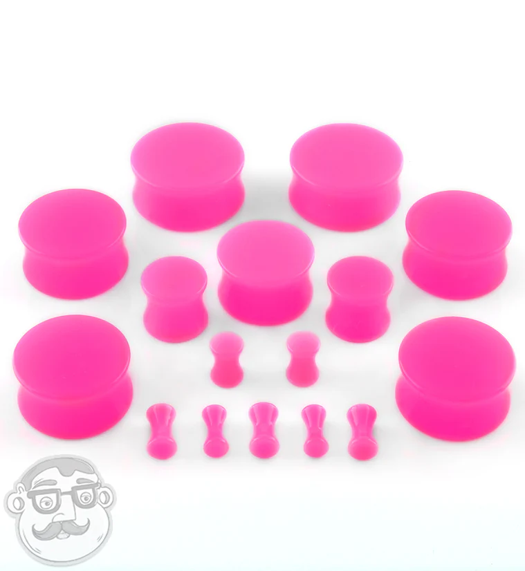 Hot Pink Double Flare Solid Plugs - Mrs Treak