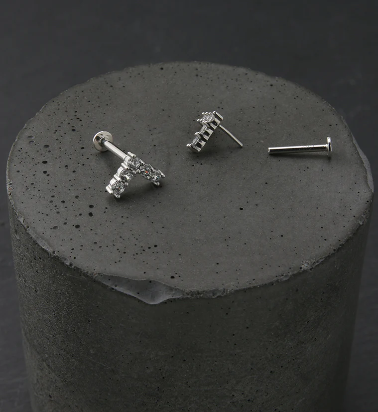 14kt White Gold Point CZ Threadless Labret - Mrs Treak