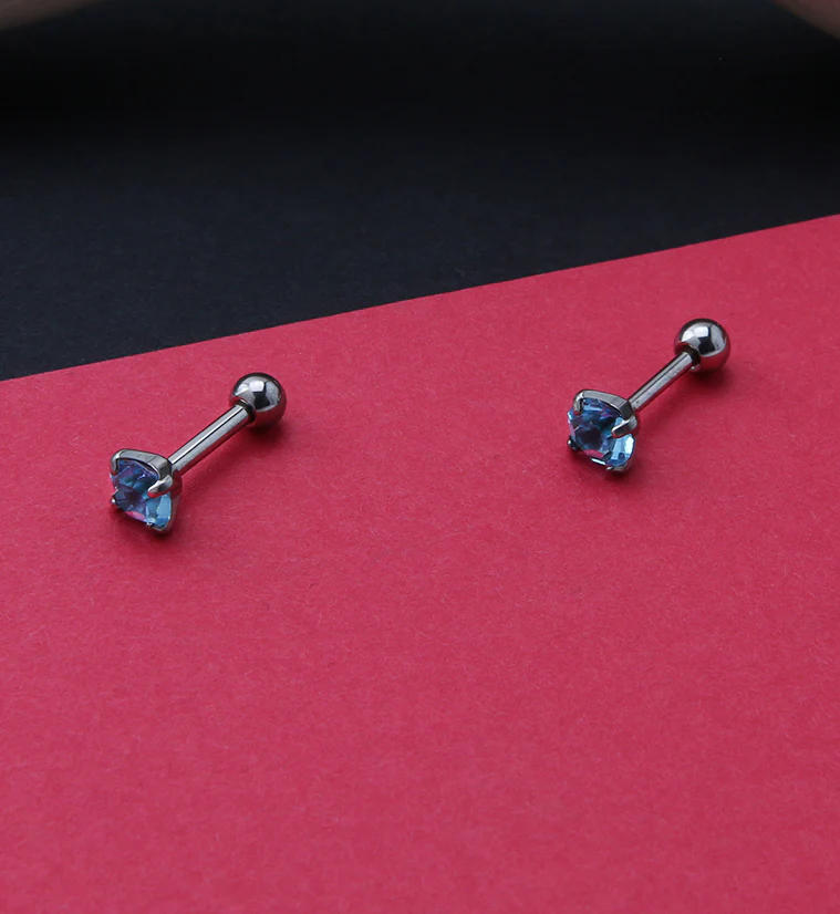 Aqua CZ Titanium Cartilage Barbell - Mrs Treak