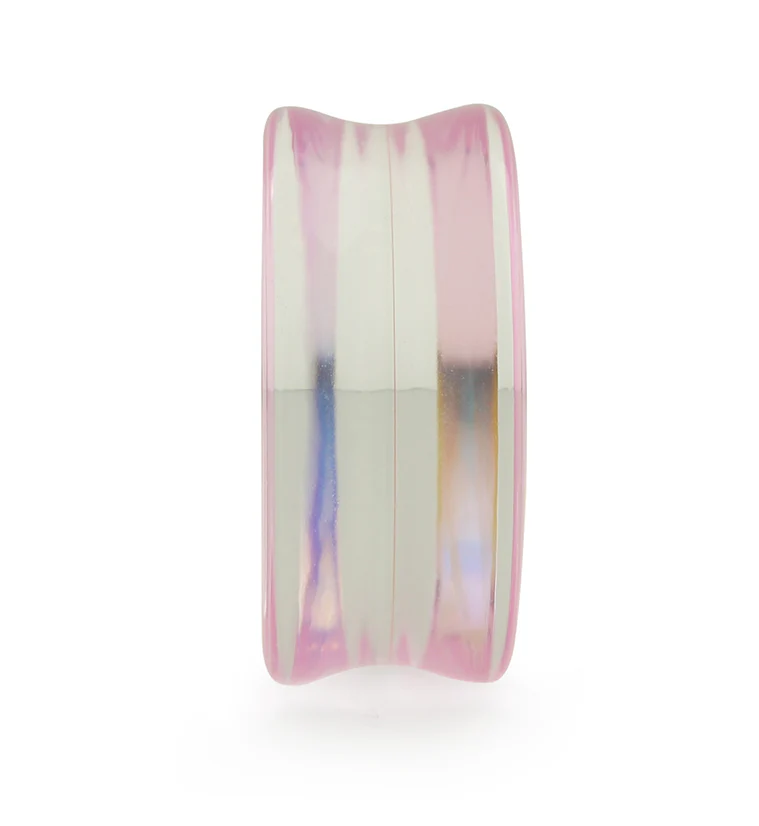 Pink Iridescent Glass Double Flare Plugs - Mrs Treak