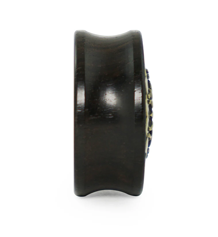 Ebony Wood Plugs With Brass Tribal Blossom Inlay - Mrs Treak