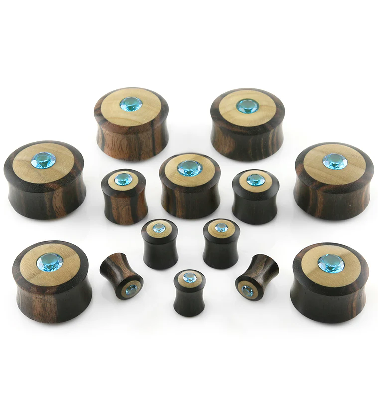 Sono - Crocodile Wood Plugs With Aqua CZ Gem Inlay - Mrs Treak