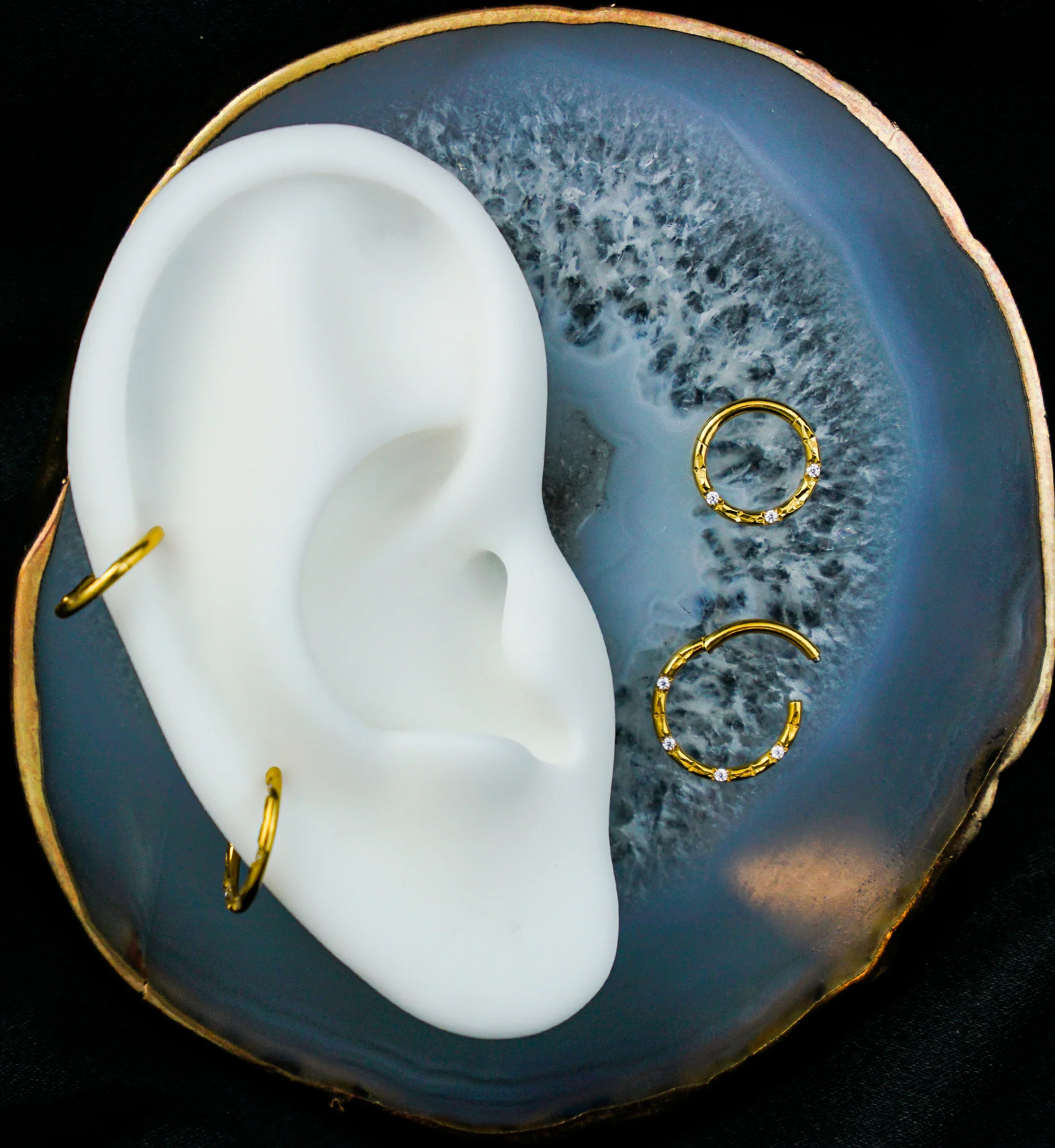 Gold PVD Faceted Baguette Clear CZ Hinged Segment Ring - Mrs Treak