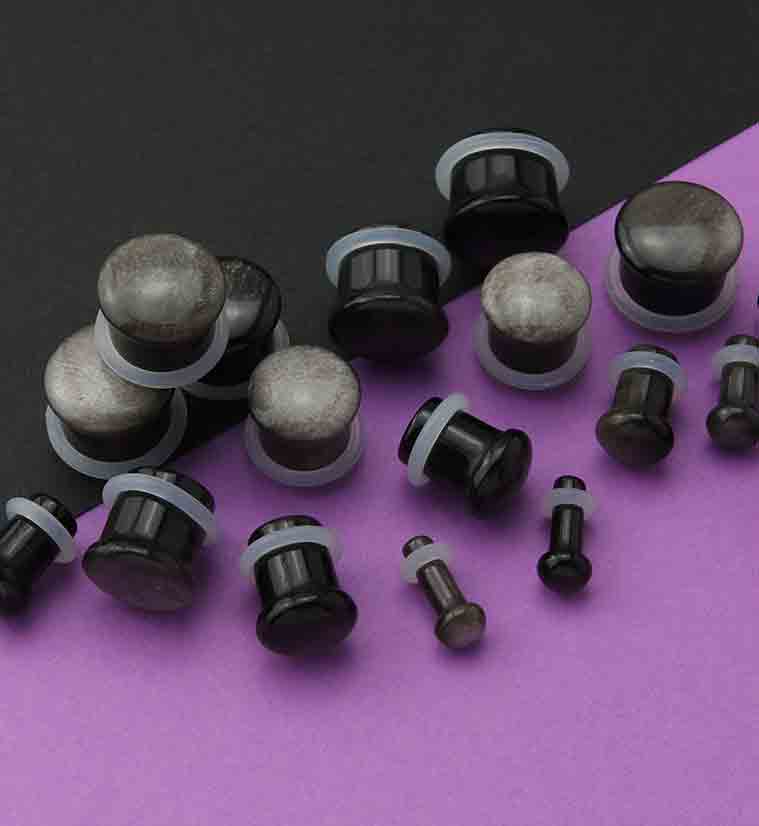 Silver Obsidian Stone Plugs - Single Flare - Mrs Treak