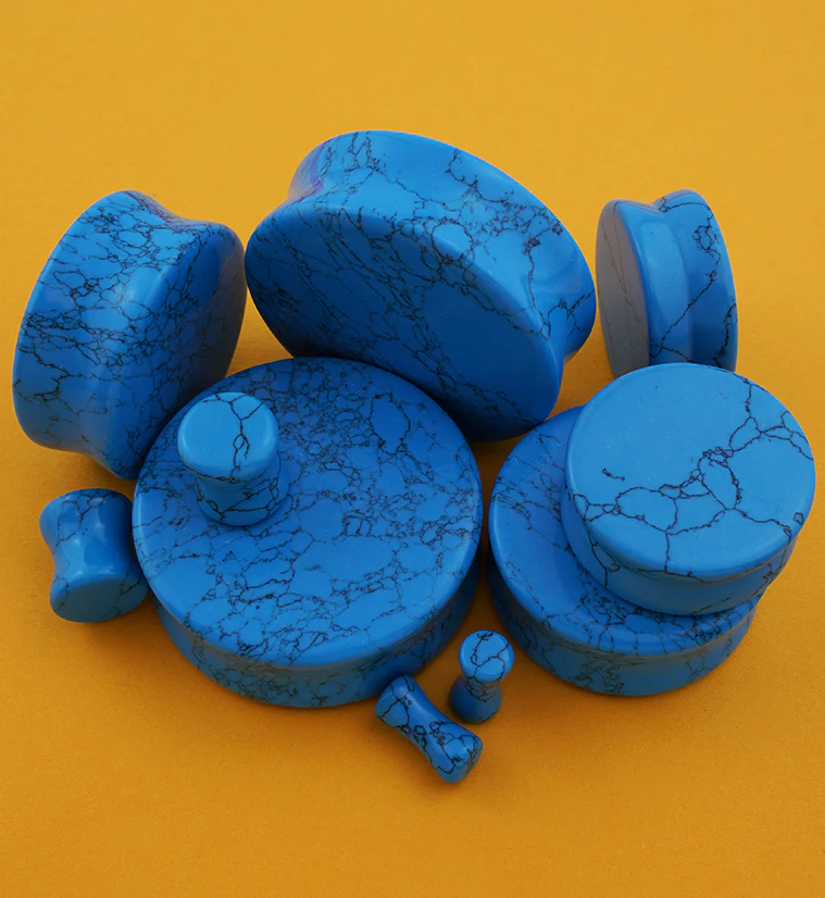 Turquoise Howlite Stone Double Flare Plugs - Mrs Treak